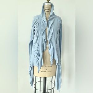 BCBG Maxazria baby blue ruched cardigan. Size S